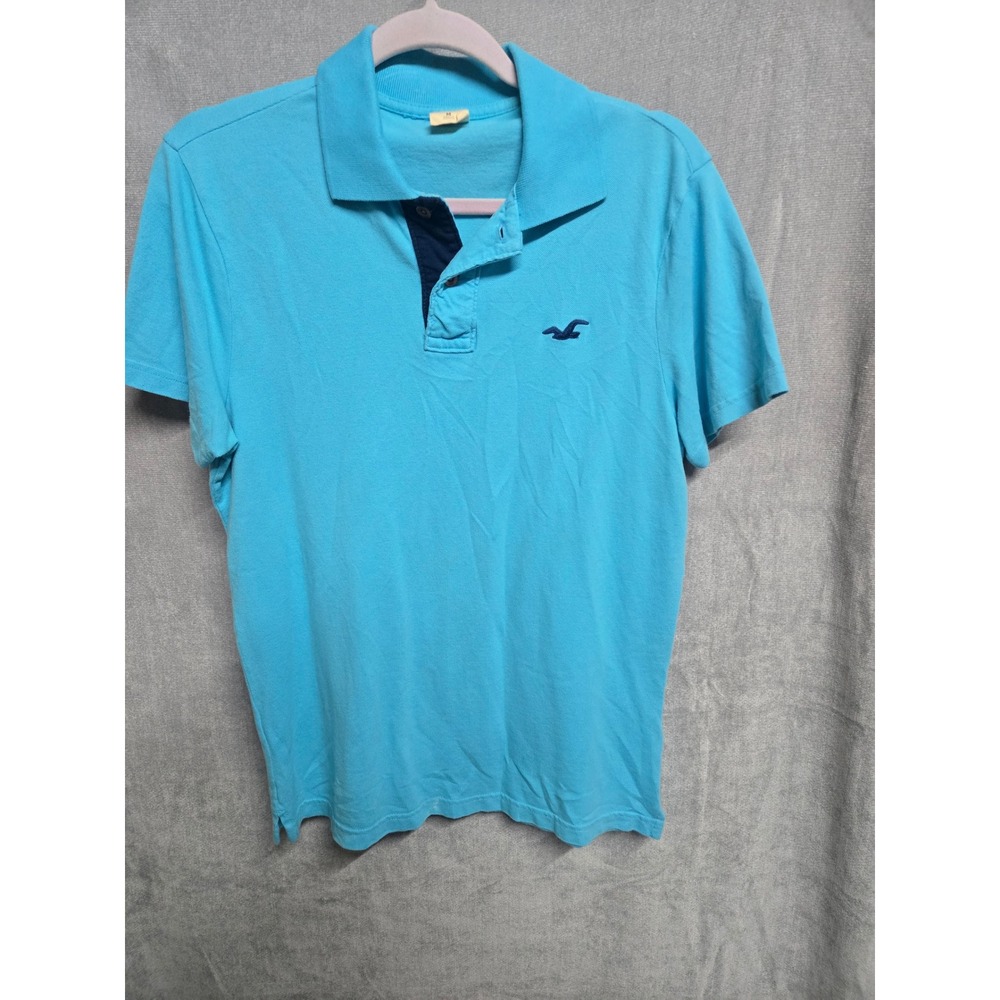 Hollister Mens Short Sleeve Polo Shirt Bright Blue Embroidered Seagull Logo M
